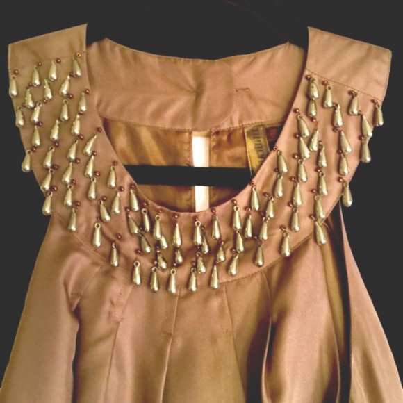 TWELVE LAYERS beaded neck sleeveless Gold satin swing mini XS - Picture 2 of 8